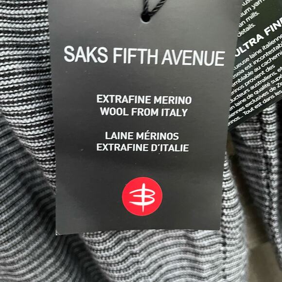 Saks Fifth Avenue Sweater Extra Fine Merino Wool Italy Striped Large NWT Preppy - Picture 11 of 11